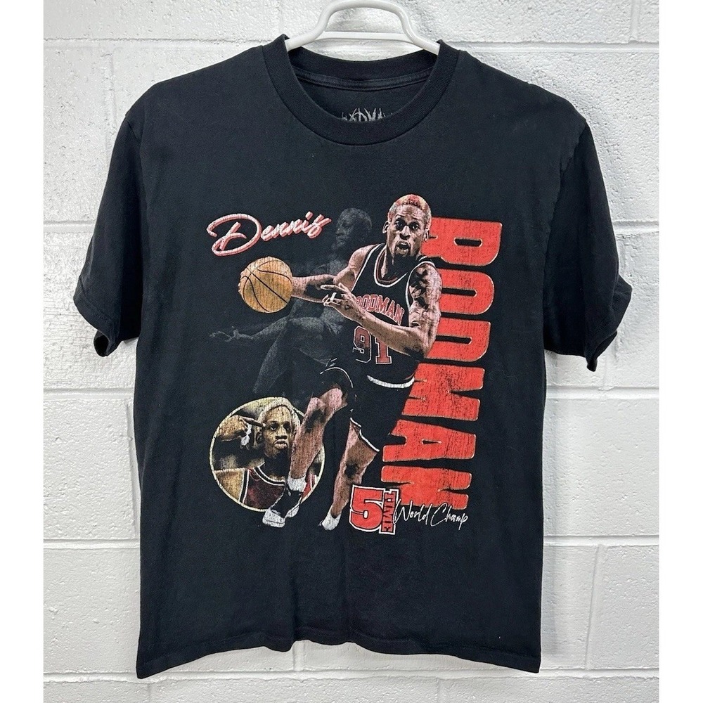 Rodman Apparel T-Shirt Black Y2K Dennis Rodman 5 Time Champ‎ / Mens Large